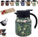 Kelansu Teapot, Vintage Floral Pattern Stainless Steel Thermal Carafe with Lid for Hot Drinks, 1 Pcs Suede High-end Towel(A-Plastic,33.8oz)