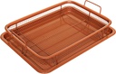 Non-Stick Baking Tray with Grill Crispy Basket Copper Crisper Air Fryer Pan