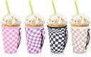 4Pack Reusable Iced Coffee Sleeve Insulator Sleeves for Cold Drinks Beverages, Neoprene Cup Holder for Most Coffee, Fits 22-24oz Medium Cups (Checkerboard)