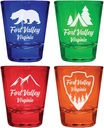 Fort Valley Virginia Souvenir 4-Pack Multicolor Engraved Round Shot Glasses Camping and Outdoors Set