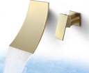 SKOWLL Single Handle Wall Mount Bathroom Sink Faucet, Brushed Gold Waterfall Modern Tub Faucet Set, Waterfall Spout