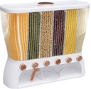 Gdrasuya10 22Lbs Rice and Grain Dispenser, 6-Grid Kitchen Dry Food Container with Airtight Moisture Lid, 1-Click Output Transparent Rice Storage with Measuring Cup for Cereal, Flour, Beans