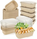 100 Pack Disposable Paper Bowls with PP Lid, 23 Oz Compostable Take Out Food Containers Rectangular Bagasse Bowls, Biodegradable Meal Prep Food Storage Deli Container for Hot/Cold Food
