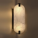 2 Light 12.7" Round Natural Oval Alabaster Bathroom Wall Sconce Modern Concise Style Wall Light Fixture,Black Finish for Bedroom Hallway Bedside Living Room