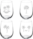 MIP Set of 4 Wine Glass Gift Palm Tree Collection (17 oz Stemless)