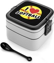I Love Softball Lunch Box with Handle Stackable 2 Layer Leak-Proof Bento Box Portable Food Containers for Unisex