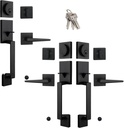 Keyed Alike Double Door Handle Set&Single Door Handle Set, Matte Black Halifax Exterior Door Lockset with Deadbolt&Lever, Left&Right Handed
