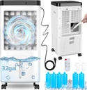 Evaporative Air Cooler,Swamp Cooler with Enlarge Water Tank,Swamp Cooler Air Conditioner with Timer,3 Speeds,80° Oscillation,20H Air Cooler for Room Office Kitchen Bedroom Garage(Include 6 Ice Packs)