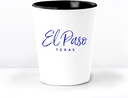 Generic El Paso TX Ceramic 1.5 Ounce Souvenir Shot Glass - White With Black Interior - Bachelor & Bachelorette Party Favors - Bridesmaid & Groomsmen Present - Texas Home Town Decoration, Blue Text
