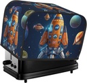 Cartoon Spaceship Rocket Toaster Cover 2 Slice, Waterproof Bread Machine Covers with Pockets Universal Size Kitchen Small Appliance Cover with Handle, Dust and Fingerprint Protection