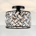FRIDEKO HOME Light Fixtures Ceiling Mount - Black Hallway Light Fixtures Crystal Semi Flush Mount Bedroom Ceiling Lighting for Kitchen Living Room Bathroom Porch