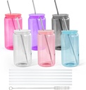 16oz Plastic Mason Jars, 6Pack Clear Mason Drinking Acrylic Cups with Lids and Stainless Steel Straws Iced Coffee Cups Shatterproof Unbreakable Tumblers for Smoothies, Beer, Coffee, Milk Tea, Colored