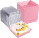 50Pcs Cake Slice Boxes with Clear Lids, Pink Cupcake Slice Boxes for Cake Shop, 12CM Oil-Proof Paper Charcuterie Small Gift Dessert Boxes, Food Containers for Party Favor Treats, Bakery