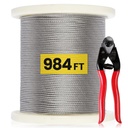 Helffer 1/8" T316 Stainless Steel Cable, 984FT Stainless Steel Wire Rope & Wire Cable with Cutters, 7x7 Strands, Marine Aircraft Cable, Strong Steel Cable for Deck Railing/Outdoor DIY Kit