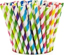 GUSTO [200 Pack] Striped Paper Drinking Straws – Sturdy & Non-Soggy – 100% Biodegradable, Food-Safe Ink, and Multi-Layered for Long-Lasting Use – Vibrant Assorted Colors (Formerly Comfy Package)