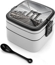 Brooklyn Bridge Bento Box Adult Lunch Box All-in-One Lunch Containers with Removable Compartments Double Layer Bento Lunch Box with Spoon And Handle Stackable Lunchbox