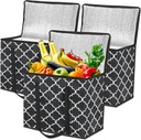 3Pack Insulated Reusable Grocery Bags Collapsible Food Delivery Bag Heavy Duty Large Shopping Bag Insulated Tote Bags Container with Zippered Top for Hot Cold Food Carrier Travel (Black)