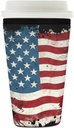 Vintage American Flag Pattern Reusable Iced Coffee Sleeve Neoprene Insulated Drink Holder, Washable Anti-Slip Cold Cup Sleeve for Tumblers Bottles Glasses 26-28oz