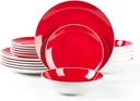 Stoneware Coupe Shape 18pc Dinnerware Set, Outside White + Inside Red