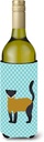 Caroline's Treasures BB8048LITERK Yellow-Throated Marten Blue Check Wine Bottle Hugger Bottle Cooler Sleeve Hugger Machine Washable Collapsible Insulator Beverage Insulated Holder