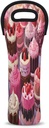 Cake Pattern Design Wine Tote Bag Insulated Neoprene Wine Carrier Bags with Carry Handle Reusable Portable Wine Bottle Holder for Travel Party Picnic