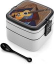 Bento Box Adult Lunch Box with Compartments Stitching Guitar Portable Lunchbox Large Size Bento Lunch Containers Double Layered Lunch Box for Work Picnic Travel
