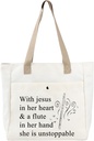 BDPWSS Flute Gift Flute Player Gift With Jesus In Heart & A Flute In Her Hand She Is Unstoppable Flute Lover Tote Bag