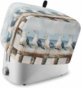 Coastal Seagull Toaster Cover 4 Slice, Kitchen Appliance Covers with Pocket & Loop, Summer Beach Ocean Bird Watercolor Polyester Bread Machine Covers Dust & Fingerprint Protection