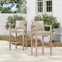 Christopher Knight Home Kuart Acacia Wood Outdoor Bar Stool Set of 2 with Cushion, Patio Armchair Set for Bar Table, Wooden Counter Height Patio Bar Stool with Footrest, Natural Washed+Beige