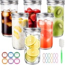 Mason Jars Wide Mouth 6 Pack, 24oz Glass Canning Jars with Airtight Lids, Brush, Labels - for Pickling, Fermenting, Food Storage, Overnight Oats & Preserves, Microwave & Dishwasher Safe