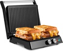 SUSTEAS Electric Panini Press Sandwich Maker with Temp & Time Setting, Non-Stick Plates, Indicator Lights, Panini Sandwich Press Grill, Opens 180°/105° to Fit Any Type or Size of Food, 1400W, Black