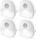Lyridz Plug in Night Light with Motion Sensor and Dusk to Dawn Sensor, Dimmable Cool White Nightlight with 1-50lm Adjustable Brightness for Bedroom, Bathroom, Stairs, Hallway, 4 Pack