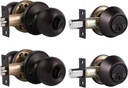 2 Pack Exterior Door Knob and Deadbolt Set, Oil Rubbed Bronze Entry Door Lock Sets with Double Cylinder Deadbolt, Security Round Style Entry Door Knobs Deadbolt