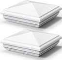 Sasylvia 2 Pcs 5 x 5 Inch Vinyl Fence Post Caps (Actual 5x5), White PVC England Style Cap Top Pyramid Square Waterproof UV Resistant Decorative Vinyl Fence Post Caps