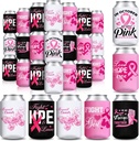 Sunnyray 24 Pcs Breast Cancer Awareness Can Coolers Sleeves Pink Ribbon Beer Coolies Cover Beer Can Beverage Coolers Sleeves Party Supplies Decorations Favors for Water Bottles or Soda, 6 Designs