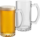 PARNOO Glass Beer Mug - Traditional 25 oz. Giant Beer Stein with Handles - Heavy-Duty Clear Drinking Glassware for Freezer & Refrigerator - Dishwasher-Friendly Beer Glasses Set of 2