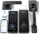 Philips Wi-Fi Smart Lock with Handle, Keyless Entry Keypad Door Lock with Handle, Front Door Deadbolt Set with WiFi Gateway, App Control, Fingerprint Unlock, PIN Code Unlock, Auto Locking