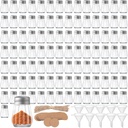 100 Pack Mini Salt and Pepper Shakers Bulk Glass Salt and Pepper Holders Small Clear Parmesan Cheese Spice Shaker Tiny Retro Style Dispensers with 10 Plastic Mini Funnels 100 Tags 100 Ropes