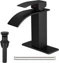 Matte Black Bathroom Faucet Waterfall Single Hole Single Handle with Pop Up Drain with Overflow Modern Lavatory Vanity Sink 1 or 3 Hole Deck Mount