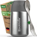 Blockhütte Food Thermos for Adults - 24 oz | Wide Mouth Thermos for Soup with Spork & Brush | Stainless Steel Thermal Lunch Box 14h Hot | Insulated Lunch Containers for Travel, Work, School