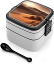 Bento Box Stackable 2 Layers Containers Adult Lunch Box Desert Landscape Lunchbox for Women Men All-in-One Meal Prep Containers Leakproof Lunch Containers for Work