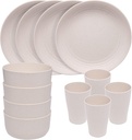 Wheatstraw Dinnerware Set, Eco-Friendly Wheatstraw Dinner, Dishes Set of 4, Includes Plates, Bowls & Cups, Reusable Unbreakable Dishware, Cream, 12PC Dinner Set
