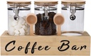 3 x 54 oz Glass Coffee Bean Storage Container with Shelf 3PCS Glass Containers with Airtight Locking Clamp Lid Spoons Coffee Canister Set Jars for Kitchen Food Storage Tea Sugar Wood