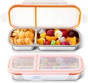 2 Pcs Grab and Go Snack Containers, 2 Compartment Sauce Cups Stainless Steel Snack Containers, Reusable Condiment Box with Lids, Divided Food Storage Box for School Home Travel