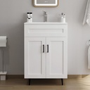 24" Bathroom Vanity with Sink, Freestanding Wooden Bathroom Vanity with 2 Doors and Metal Legs, Bathroom Cabinet Vanity with Ceramic Sink (White,Paint,24")