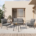 EAST OAK 4-Piece Plaza Patio Furniture Set, Outdoor Furniture for Balcony, Poolside, and Yard, with Thick Cushion Sofa and Coffee Table, Modern Patio Conversation Set, Black & Grey