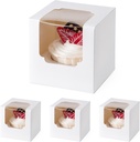 BOOMIBOO 75 Pack Individual Cupcake Containers, Cupcake Boxes with Window, Food Grade Cupcake Holders with Inserts, Stackable Deep Cupcake Carrier (White)