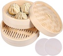 1/2Pcs Bamboo Steamer Basket Handmade Bamboo Dumpling Steamer 10 Inch Lightweight Food Steamer Baskets Eco-Friendly Bamboo Steamer for Steaming Dumplings Vegetables Fish Rice