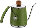 Art Pour-Over Coffee Kettle – 12OZ, Premium Magnetic Leather Sleeve, 304 Stainless Steel Gooseneck Kettle, Precision Brewing Design, Meadow Green
