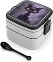 Bento Box for Adult Yellow Eyes Cat Bento Lunch Box with 2 Compartments Stackable Lunch Container Reusable Food Storage Container Meal Prep Snack Containers